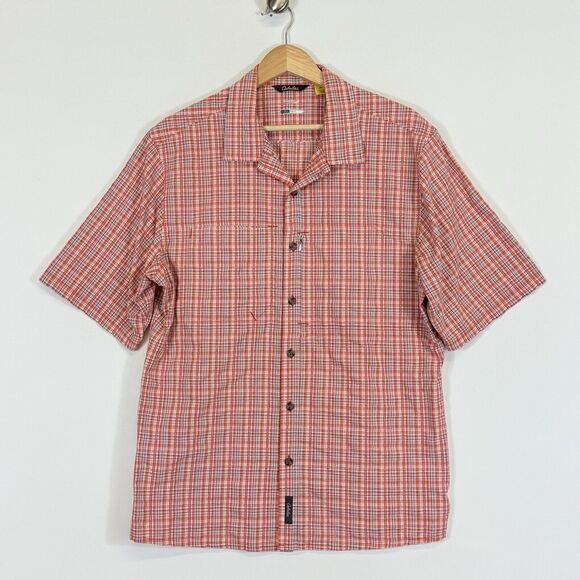 Cabela's CoolMax Orange White Plaid 4Most UPF 30 Button Front Shirt Men's Medium - Picture 1 of 9